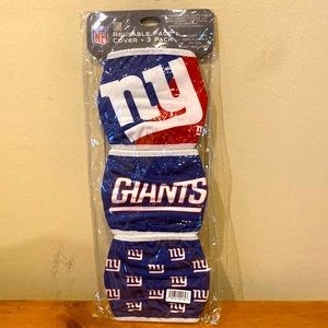 3 Pack Washable & Reusable NFL Licensed New York NY Giants Face Coverings NIP
